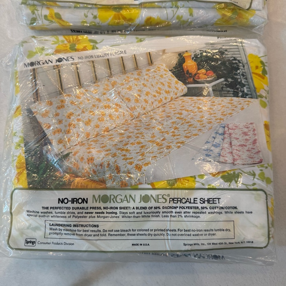 NOS Vintage 70s Yellow Floral Sheet Set by Morgan Jones - Picture 7 of 8